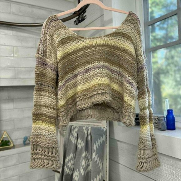 Free People Limbo Crop Cropped Boho Chunky Sweater - Small S Buttercream - Picture 2 of 8